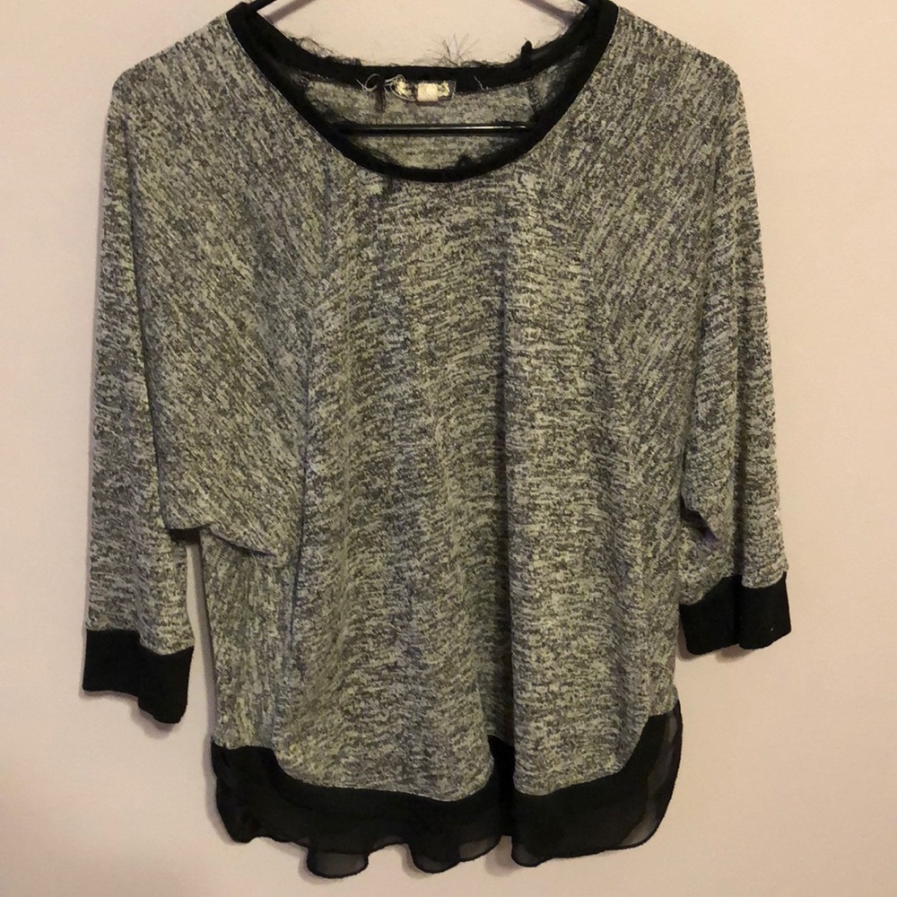 Gray and black fringe blouse